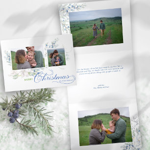 Cartão De Festividades Com Dobra Tripla Aquarela Merry Christmas Script Juniper Photo