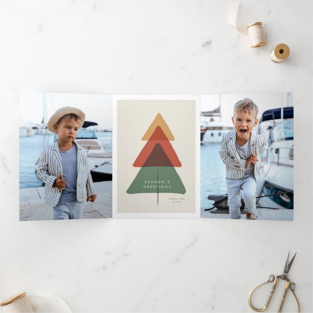 Cartão De Festividades Com Dobra Tripla Árvore Camada - Saudações da Estação (Dentro)