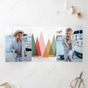 Cartão De Festividades Com Dobra Tripla Árvores de Natal minimalistas