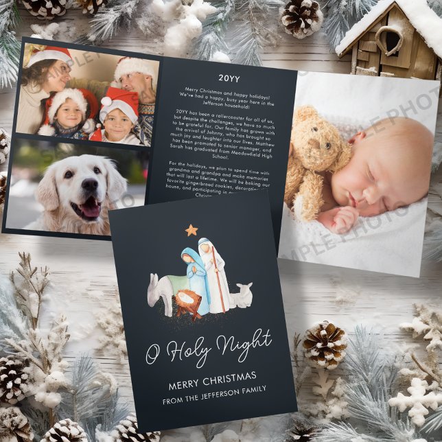 Cartão De Festividades Com Dobra Tripla Azul Natividade Religiosa Natal (Criador carregado)