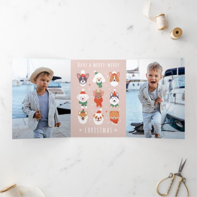 Cartão De Festividades Com Dobra Tripla Cães Felizes de Natal (Dentro)