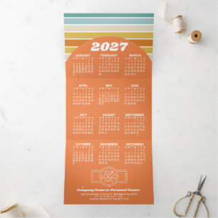 Cartão De Festividades Com Dobra Tripla Calendário 2027 - Foto do Logotipo - Arco Moderno