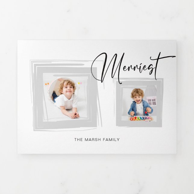 Cartão De Festividades Com Dobra Tripla Caligrafia/Foto Moderna na Moldura de Brushaft de  (Cobrir)