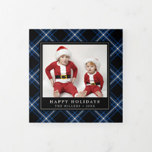 Cartão De Festividades Com Dobra Tripla Cartão com fotos de Natal da Xadrez de Tartan mari