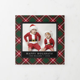 Cartão De Festividades Com Dobra Tripla Cartão com fotos de Natal da Xadrez Tartan Clássic