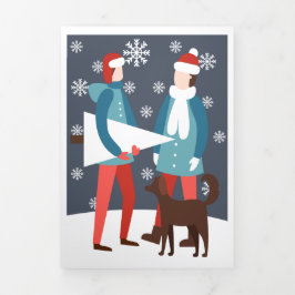 Cartão De Festividades Com Dobra Tripla Casal Gay de Natal Cachorro e Árvore Personalizado