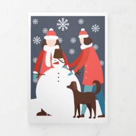 Cartão De Festividades Com Dobra Tripla Casal Lesbiano de Natal Cachorro Boneco de Neve Pe