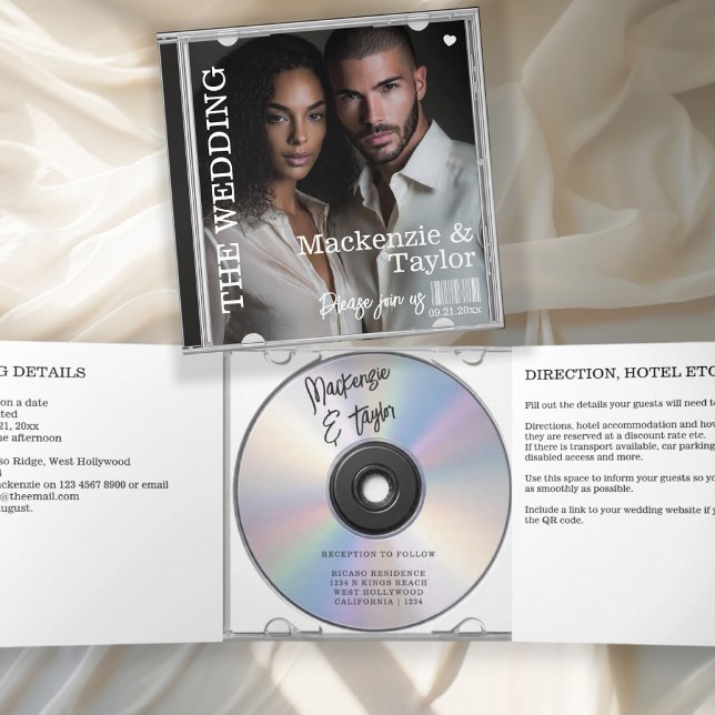 Cartão De Festividades Com Dobra Tripla CD Photo Cover Wedding Invitation (CD Photo Cover Wedding tri-fold Invitation by Ricaso 
Fun novelty music lovers wedding invites)