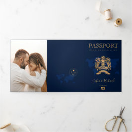 Cartão De Festividades Com Dobra Tripla Código QR Passaporte Destino Destino Casamento Mar