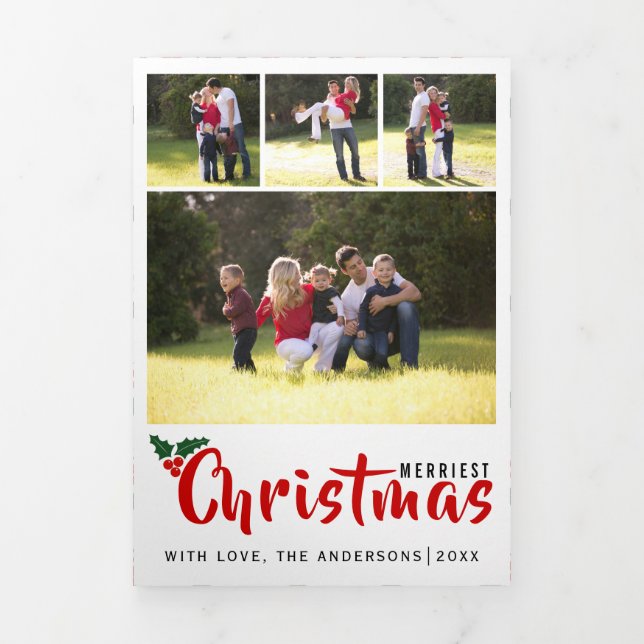 Cartão De Festividades Com Dobra Tripla Colagem de fotos de Natal Modern Merriest (Cobrir)