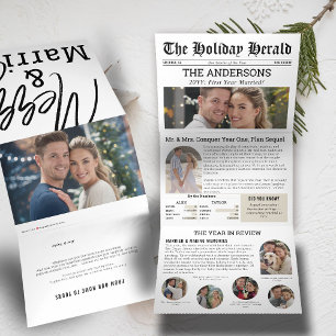 Cartão De Festividades Com Dobra Tripla Colagem de Fotos de Notícias de Jornal do Primeiro