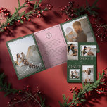 Cartão De Festividades Com Dobra Tripla Colagem de Fotos Mínima Moderna de Onda Brilhante<br><div class="desc">Comemore a temporada com nosso cartão de festas de colagem de fotos da família "Bright Cheer" tripla, uma combinação perfeita do estilo retrô moderno mínimo. Esse design, em verde e rosa, apresenta uma borda retrógrada de onda quic que encapsula o espírito de nostalgia e alegria. O emparelhamento da escrita moderna...</div>