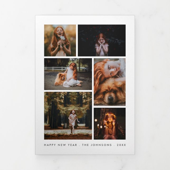 Cartão De Festividades Com Dobra Tripla Colagem de Fotos Personalizadas Newsletter Ano Nov (Cobrir)