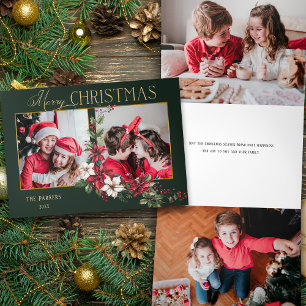 Cartão De Festividades Com Dobra Tripla Coloridos 2-Foto Feliz Natal Poinsettias