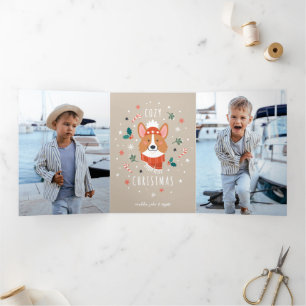 Cartão De Festividades Com Dobra Tripla Corgi Aconchegante - Calor de Natal