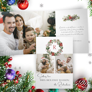 Cartão De Festividades Com Dobra Tripla Coroa Botânica de Inverno Elegante c/Monograma 2-F