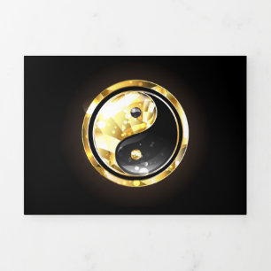 Cartão De Festividades Com Dobra Tripla Dourado Yin Yang a preto