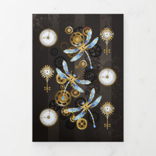 Cartão De Festividades Com Dobra Tripla Dragões-do-galho-do-mar em fundo listrado castanho