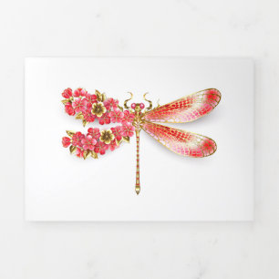 Cartão De Festividades Com Dobra Tripla Dragonfly com joalheria sakura