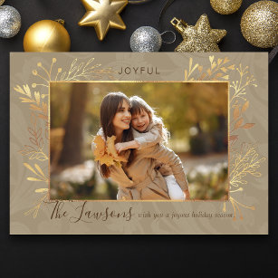 Cartão De Festividades Com Dobra Tripla Elegante Artisan Dourado Deixa Foto