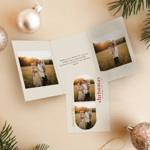 Cartão De Festividades Com Dobra Tripla Elegante Colagem de Fotos Família Feliz Natal