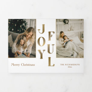 Cartão De Festividades Com Dobra Tripla Elegante Glam Dourada Tipografia e Foto Joyful