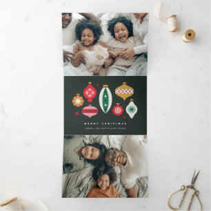 Cartão De Festividades Com Dobra Tripla Enfeites Retro - Feliz Natal