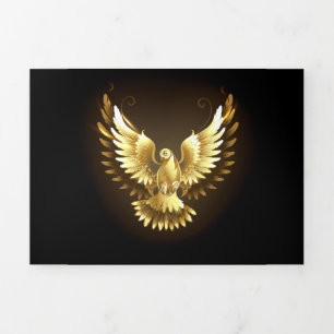 Cartão De Festividades Com Dobra Tripla Faux Gold Foil Peace Dove em Preto