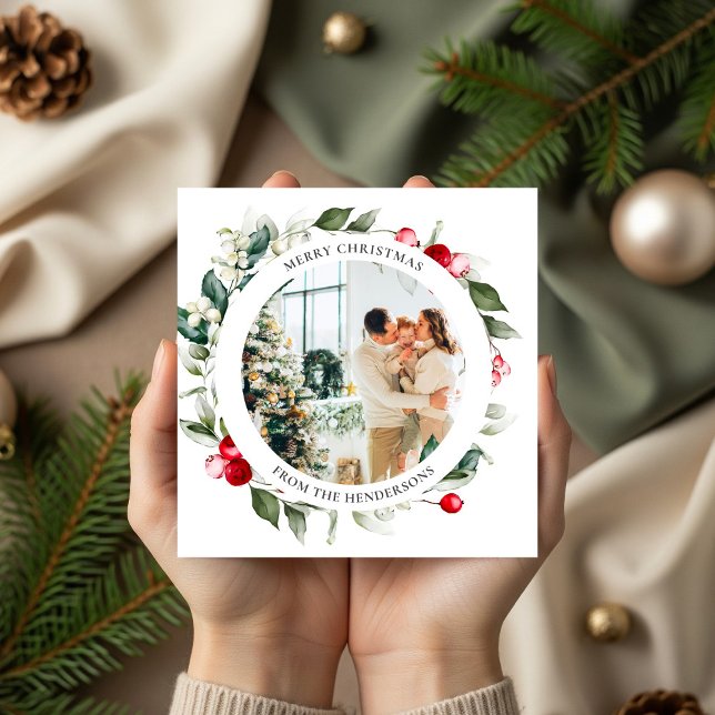 Cartão De Festividades Com Dobra Tripla Feliz Natal Berry deixa foto (Criador carregado)