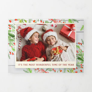 Cartão De Festividades Com Dobra Tripla Feriado de Folhagem de Madeira Rústica