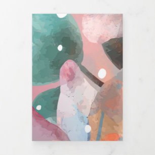 Cartão De Festividades Com Dobra Tripla Flores de Abstrato de Aquarela 1