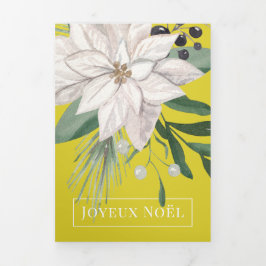 Cartão De Festividades Com Dobra Tripla Flores de inverno Joyeux Noël Natal Elegante