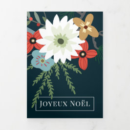 Cartão De Festividades Com Dobra Tripla Flores de inverno Joyeux Noël Natal Elegante