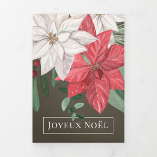 Cartão De Festividades Com Dobra Tripla Flores de inverno Joyeux Noël Natal Elegante