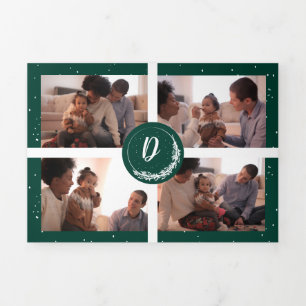 Cartão De Festividades Com Dobra Tripla Floresta 6-Foto de Pinheiro Verde Monograma