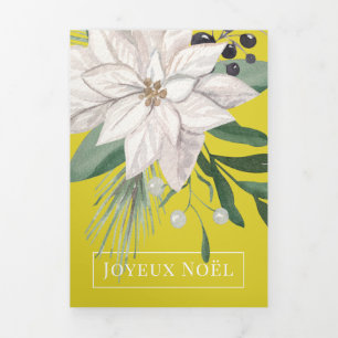 Cartão De Festividades Com Dobra Tripla Flowers de inverno Joyeux Noël - Natal elegante