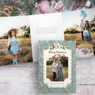 Cartão De Festividades Com Dobra Tripla Foto Botânica de Natal Sage Rústica Aconchegante
