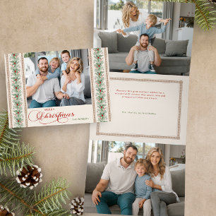 Cartão De Festividades Com Dobra Tripla Foto com Borda Elegante de Aquarela de Pinheiro e 