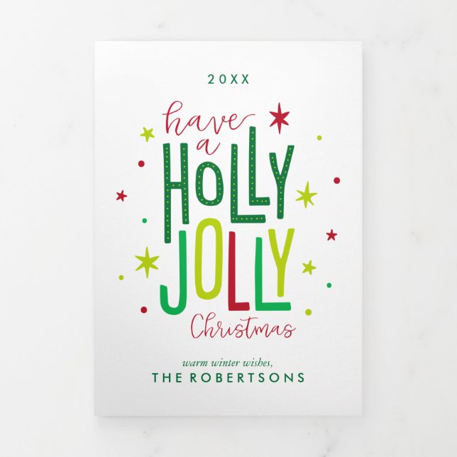 Cartão De Festividades Com Dobra Tripla Foto da família de Natal Holly Jolly (Cobrir)