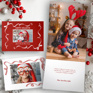 Cartão De Festividades Com Dobra Tripla Foto de Fita de Natal Desenhada à Mão em Fundo Ver