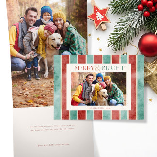 Cartão De Festividades Com Dobra Tripla Foto de Listras de Natal em Aquarela Festiva