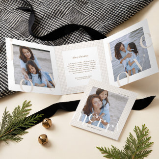 Cartão De Festividades Com Dobra Tripla Foto de Natal Alegre Xadrez Houndstooth Clássico