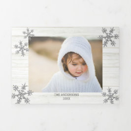Cartão De Festividades Com Dobra Tripla Foto de Natal Russo Silver Snowflake 5
