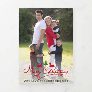 Cartão De Festividades Com Dobra Tripla Foto de veados e árvores do Moderno Felry Christm