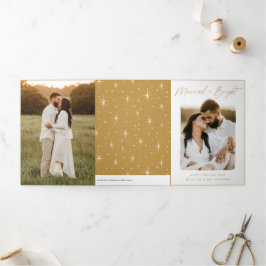 Cartão De Festividades Com Dobra Tripla Foto do Dourado Script 4 Casado e Brilhante