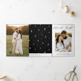 Cartão De Festividades Com Dobra Tripla Foto do Script Preto 4 Casado e Brilhante