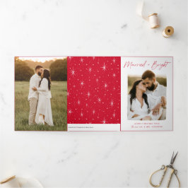 Cartão De Festividades Com Dobra Tripla Foto do Script Vermelho 4 Casado e Brilhante