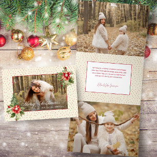 Cartão De Festividades Com Dobra Tripla Foto Floral de Natal Vintage Colorida e Ousada