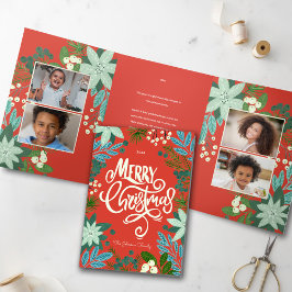 Cartão De Festividades Com Dobra Tripla Foto Moderna de Natal Floral Alegre
