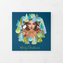 Cartão De Festividades Com Dobra Tripla Foto personalizada da árvore de Natal